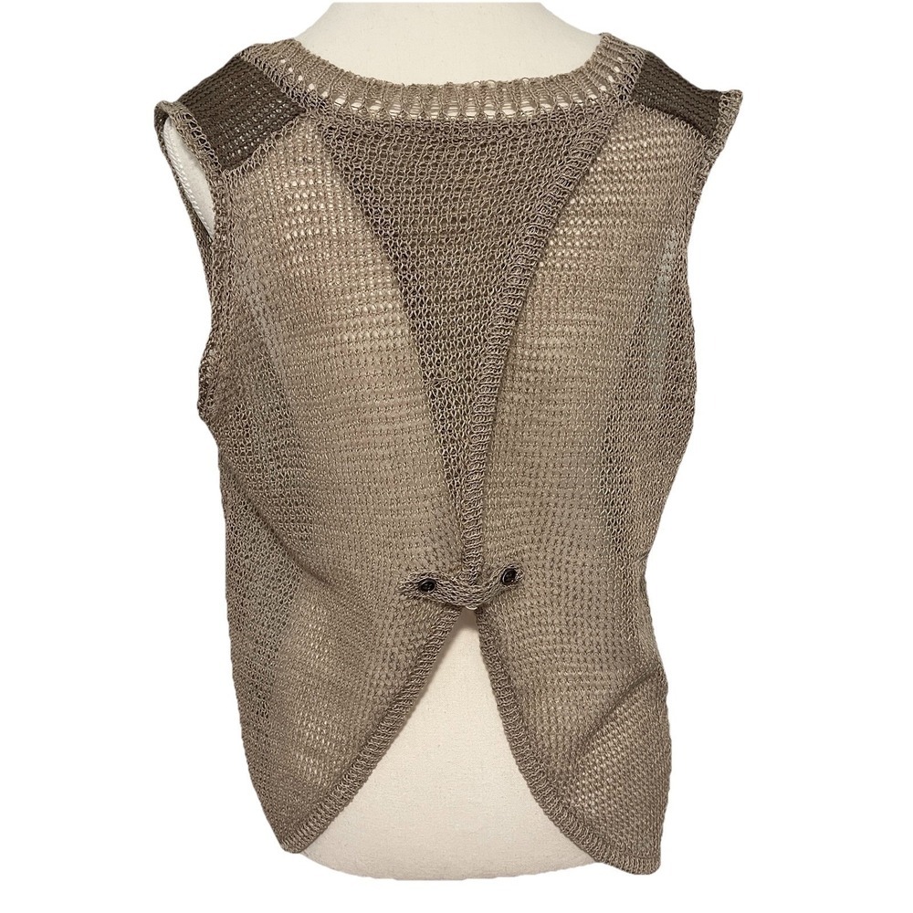 Taupe Brown Open Knit Button Back Sweater Vest Made in Korea Womens F - Picture 3 of 7